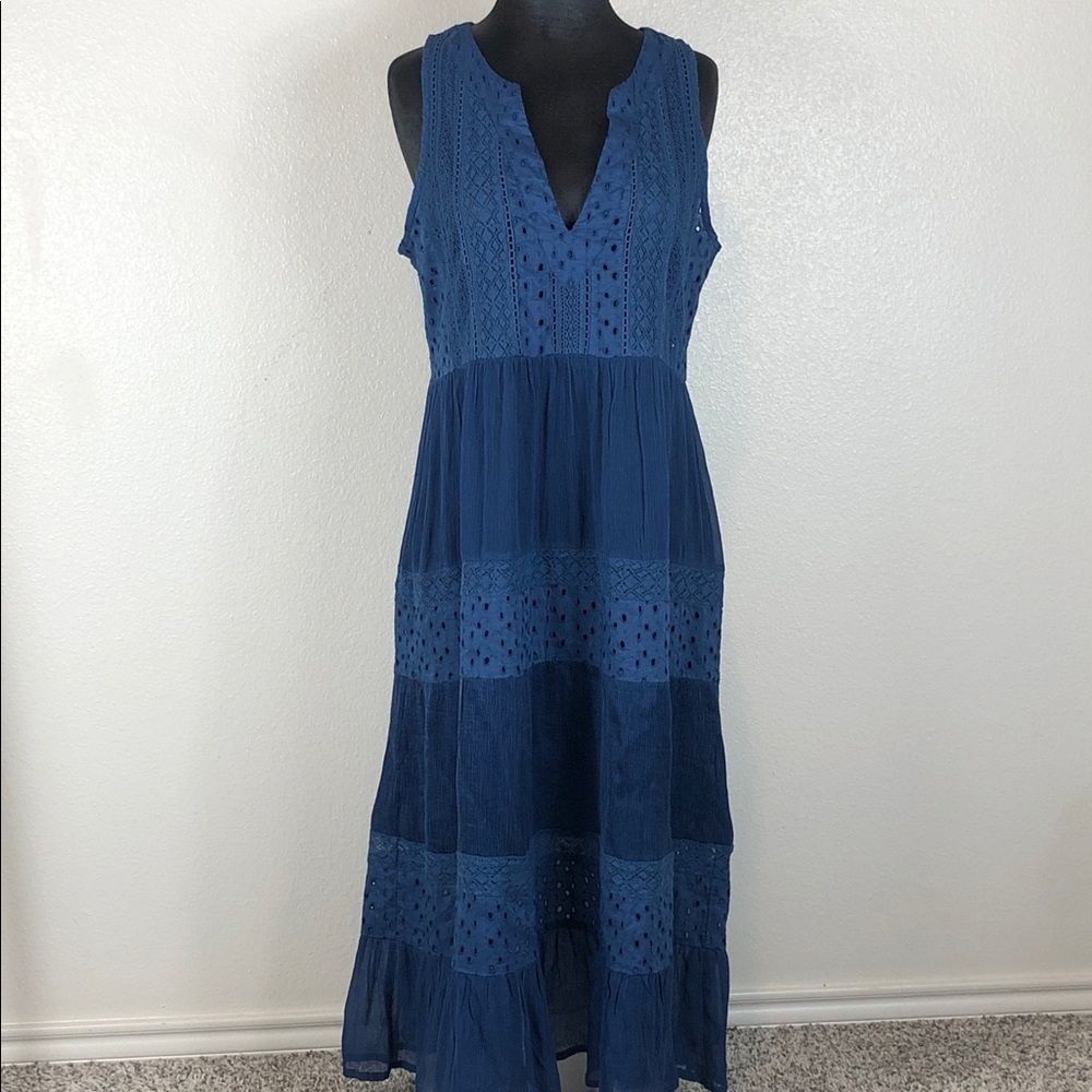 Sundance Dress Zellie Eyelet Dark Blue Midi Sleeveless Boho Women’s Size Small - Picture 2 of 11